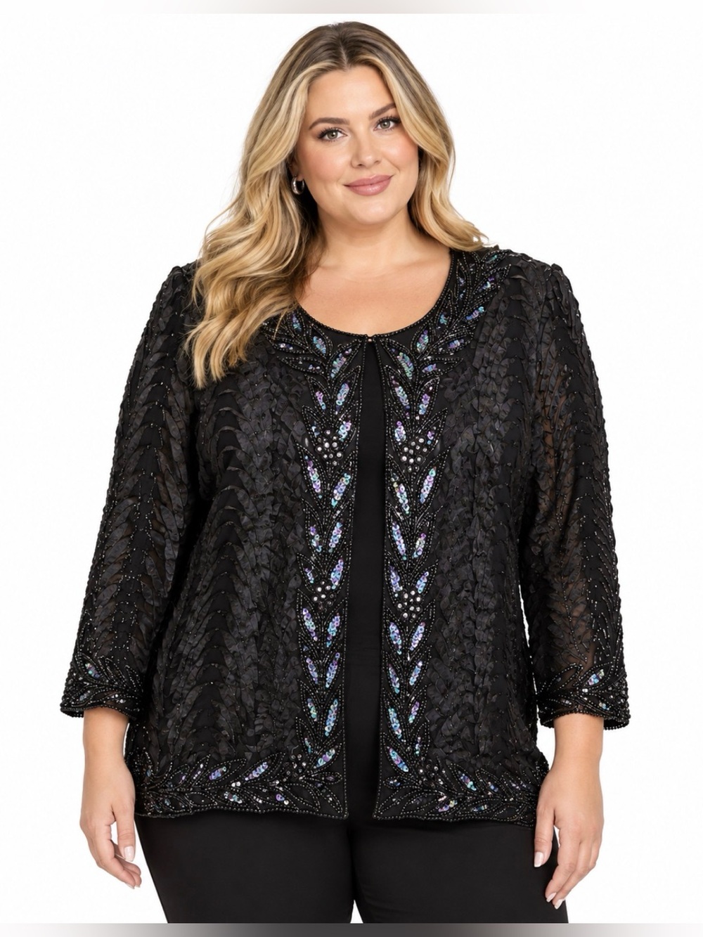 MAXI USA Vintage Beaded Sequined Evening Formal Party Jacket Black Size 1X